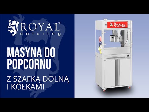 Video - Maszyna do popcornu - z szafką dolną i kółkami - Royal Catering - duża