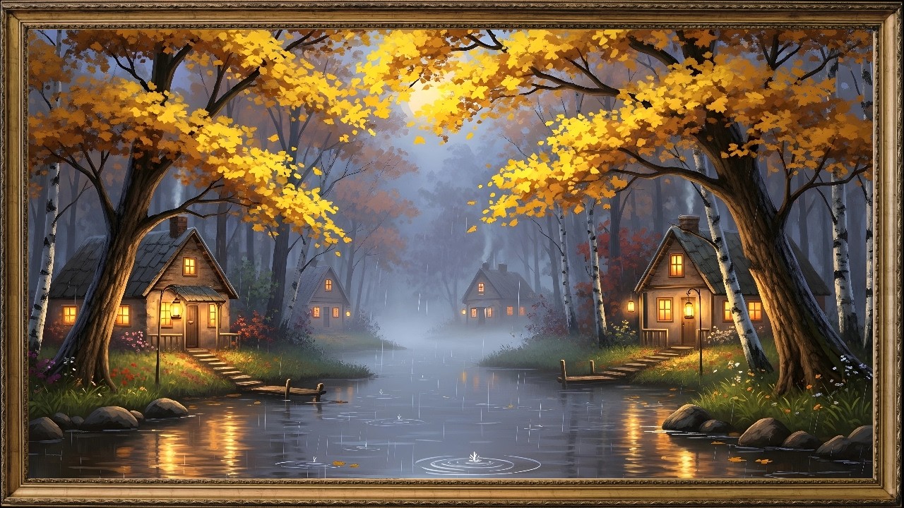 Cozy Autumn Forest Cabins 🍂 4K Relaxing Wallpaper