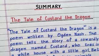 NCERT | The Tale of Custard of Dragon | SUMMARY | Class 10 English Poem | Central Idea of the poem