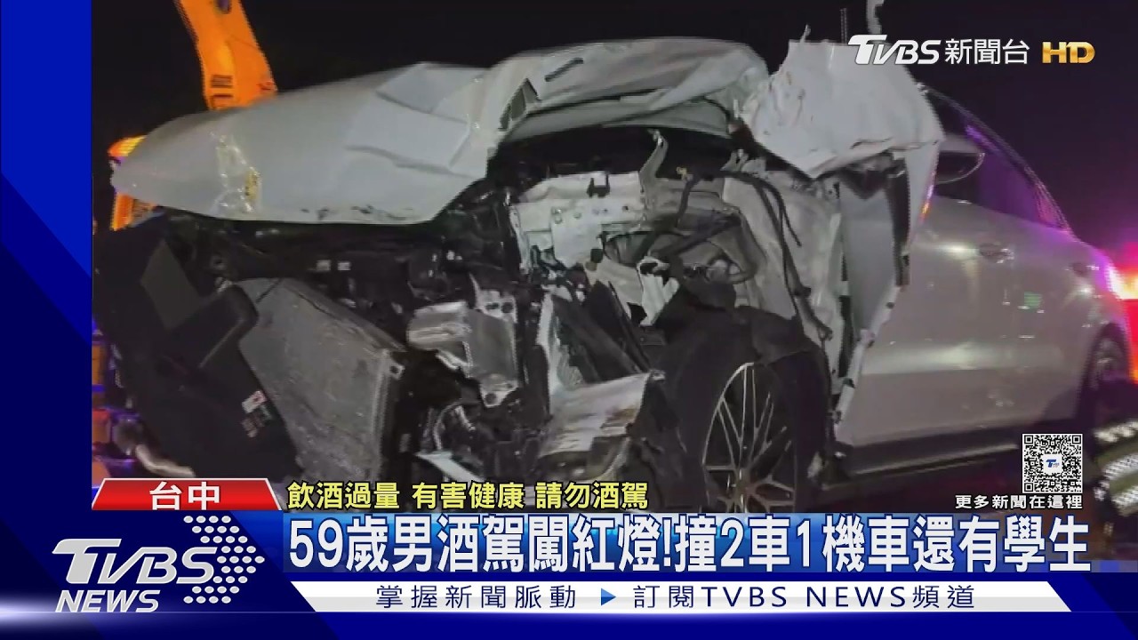 台中酒駕男闖紅燈撞6傷!保時捷車頭全毀 酒測值超標送辦