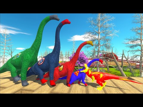 ALL SUPERMAN BRACHIOSAURUS vs ALL SHAZAM T-REX DEATH RUN - Animal Revolt Battle Simulator