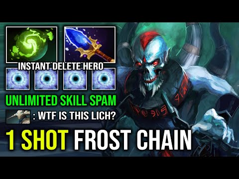 HOW TO SOLO MID LICH 1 Shot Frost Chain Endless Bounce Skill Spam Instant Delete Everyone Dota 2