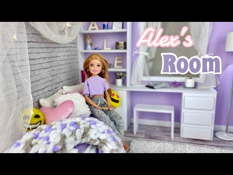 DIY Barbie Doll Room - Alex’s Room! Daybed| Working Lamp| Desk| Clothing Rack - Stacie Doll