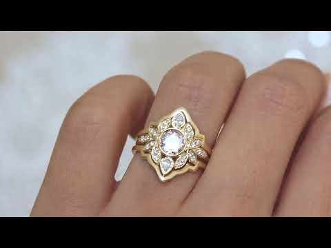 Lily #5 Morganite & Diamonds Flower Engagement Ring with Ring Guards