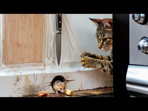 Shocking! Funny Cat Videos: Cat gives up chasing, goes tactical? #catandmouse #funny #trending