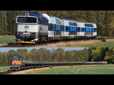 Velká pardubická 2018: ČD 754.060 a CityElefant 471.073 + náklad AWT - Staré Jesenčany - 14.10.2018