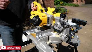 How to release the safety lock on  DeWalt DWS773 216mm Electric Sliding Compound Mitre Saw 240V