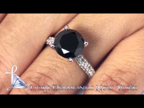 BDR-055 - 4.58 Carat Certified Natural Black Diamond Engagement Ring 18k White Gold