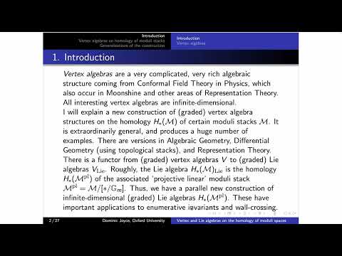TRHW02 | Dominic Joyce | Vertex algebra and Lie algebra structures on the homology of moduli spaces