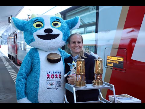 Olympische Flamme unterwegs im Glacier Express - Torch Tour Lausanne 2020