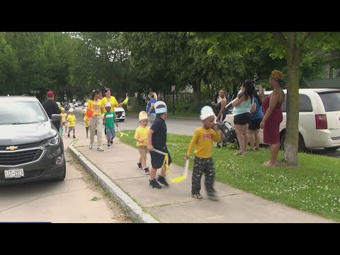 Students of School No. 28 march in Moving On Parade