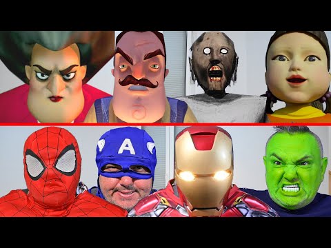 Superheroes vs Scary Teacher 3D vs Hello Neighbor vs Granny