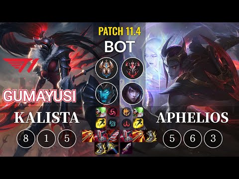 T1 Gumayusi Kalista vs Aphelios Bot - KR Patch 11.4