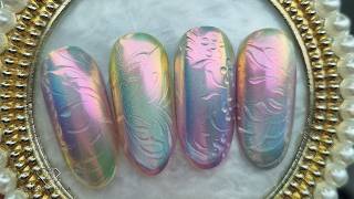 Trending ombre cat eye with magic multi chrome and texture nail art. Perfect spring nail art 