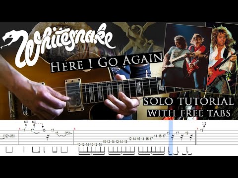 Whitesnake - Here I Go Again 1982 & 1987 guitar solos lesson (with tablatures and backing tracks)