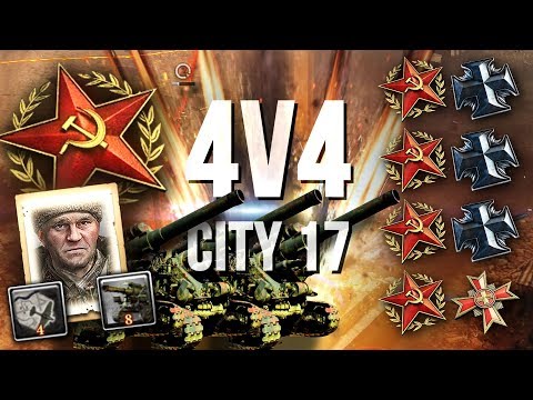 7x B-4's vs AXIS HEAVY TANKS [4v4] [SOV] [City 17] — Full Match of Company of Heroes 2