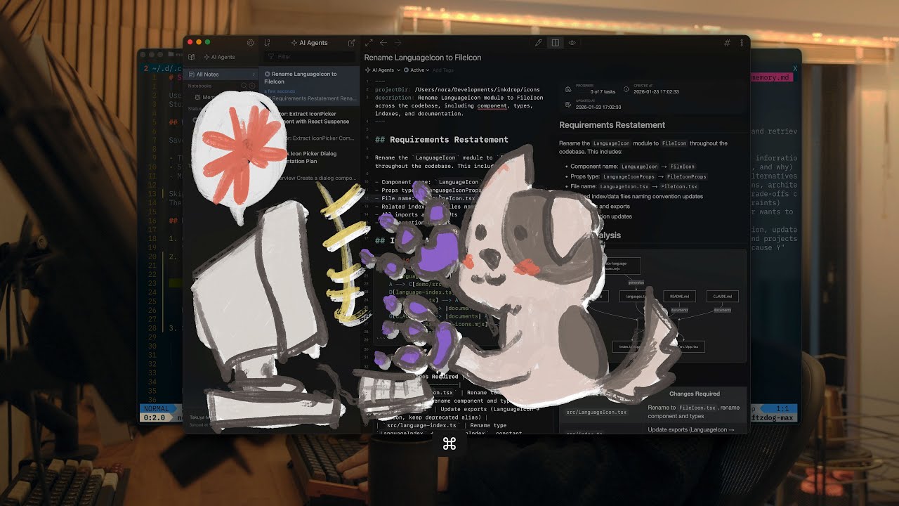 Note-driven agentic coding workflow using Claude Code and Inkdrop