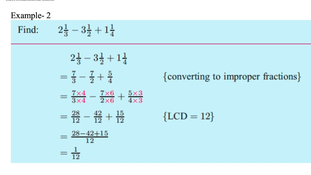 Fractions Addition and Subtraction | Fraction Practice Worksheet with Answers | IB Board Grade 4,5,6