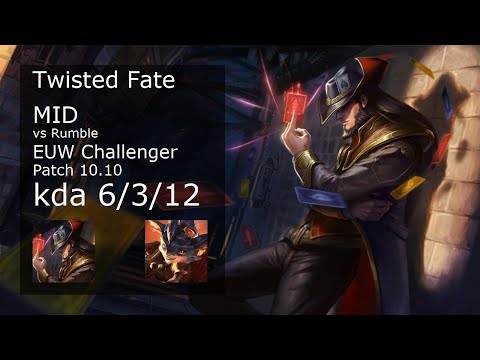 Twisted Fate vs Rumble Mid - EUW Challenger 6/3/12 Patch 10.10 Gameplay