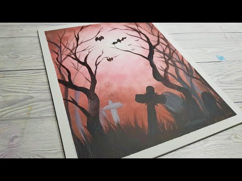 Daily challenge #273 PAINTING a SPOOKY CEMETERY in a HAUNTED FOREST 👻💀 #HALLOWEEN