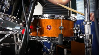 Video thumbnail for Sugar Percussion - Stave Mahogany 6"x14" Snare Drum (1 drum, 3 tunings) by Tim Buell