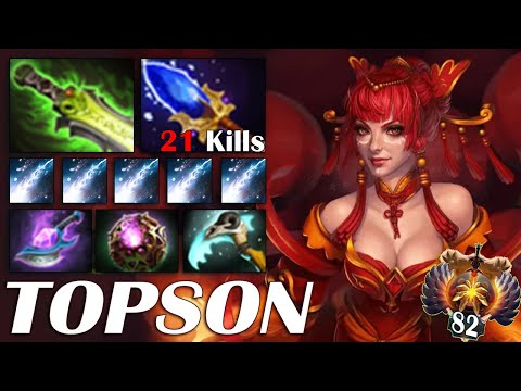 Topson [Lina] Mid Full of magical Build With Max Stack Fiery Soul NO MERCY 22Kills Dota2 7.35d
