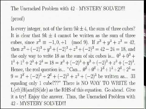 Uncracked Problem with 42 - MYSTERY SOLVED!!!