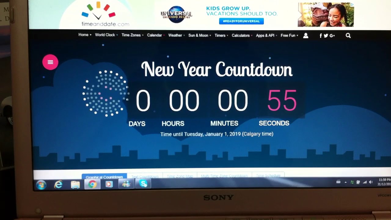 New Year 2019 Countdown on the Time & Date Website