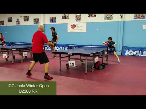 Olaf Surmann (2107, pips, anti-spin) vs Kagan (2009) at ICC Joola Winter Open on 11-14-2021