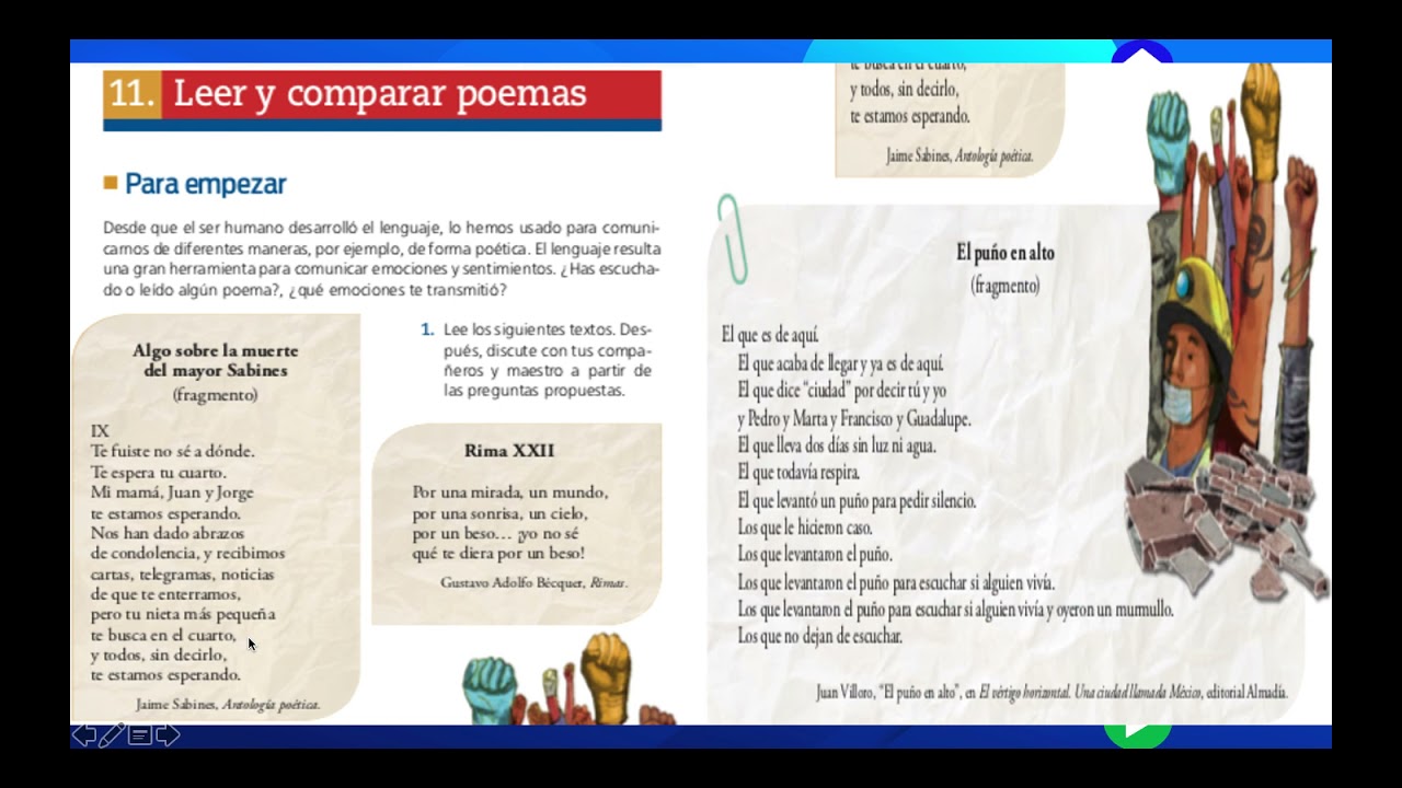 Sec. 11, Leer y comparar poemas, sesión 1, págs. 200, 202, español. 1er.grado de Telesecundaria.