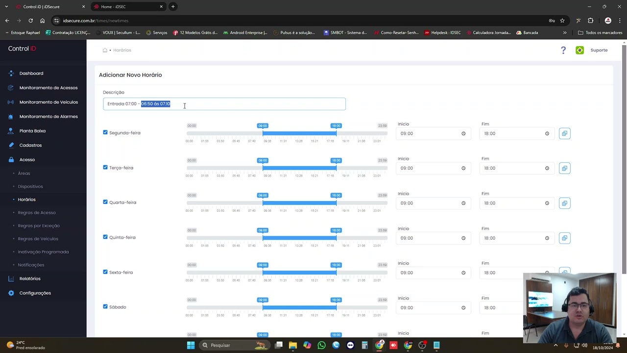 iDSecure Cloud - Regras de Acesso por Horários