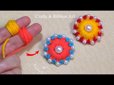 Super Easy Woolen Flower Making Ideas with Finger - New Hand Embroidery Flower Design - Easy Trick