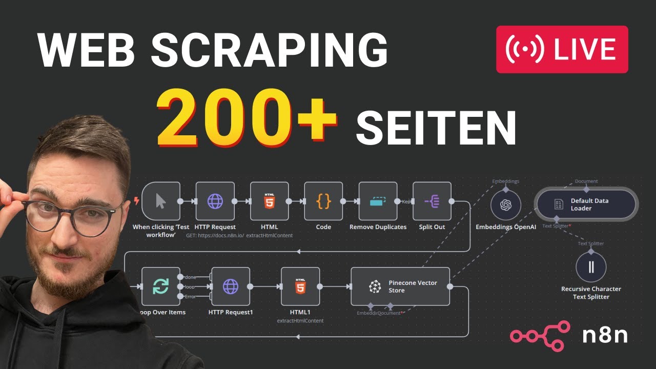 🔴 Live-Web-Scraping: So baue ich einen n8n KI-Agenten der Wissen aus Dokumentationen extrahiert 📚