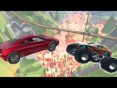Cars Crash vs Log Bridge Lava Crater Best Map BeamNG Drive