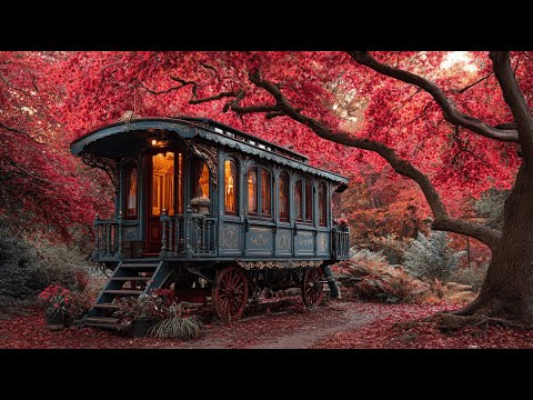 Autumn Romani Caravan Ambience 🍂 | Cozy Fireplace, Rustic Camp Vibes & Fire Sounds