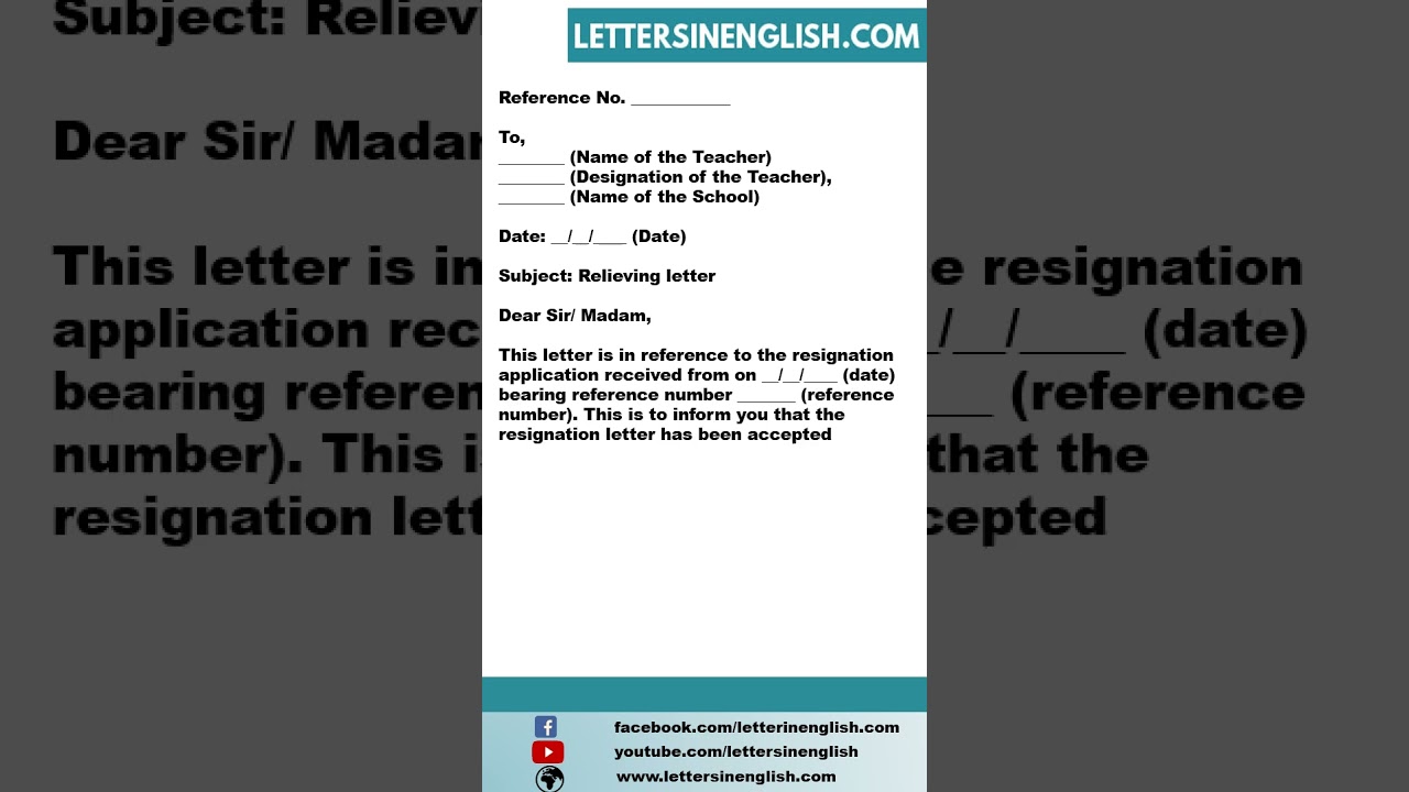 Sample Relieving Letter for Teacher