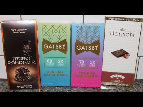 Ferrero Rondnoir, Gatsby: Sea Salt Extra Dark & Cookies and Cream, Harison Swiss Dark Chocolate