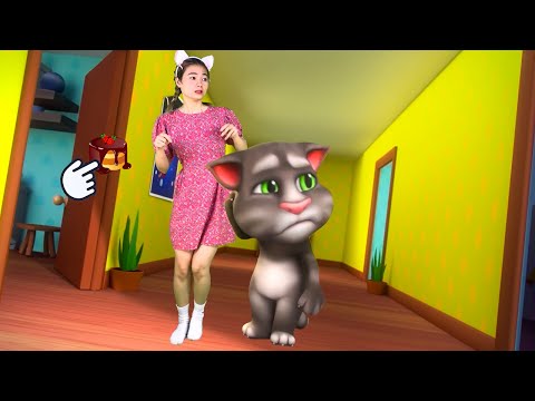 Angela Real Life Play With Tom Cat and Talking Angela Family