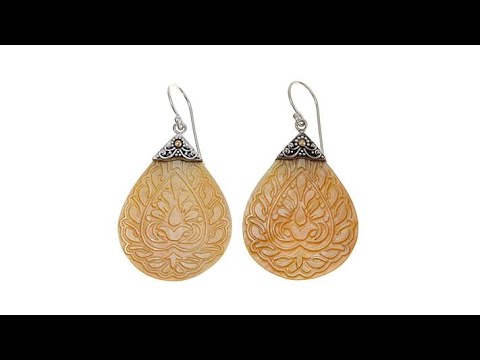 Bali Designs MotherofPearl Carved PearCut Earrings