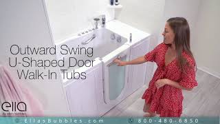 Outward Swing U-Shaped Walk-In Tub with Seat - Safe Bathing for Seniors | Ella’s Bubbles
