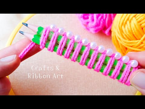 It's so Cute 🌺🌟 Super Easy Woolen Flower Craft Ideas with Pencil - Hand Embroidery Amazing Flowers