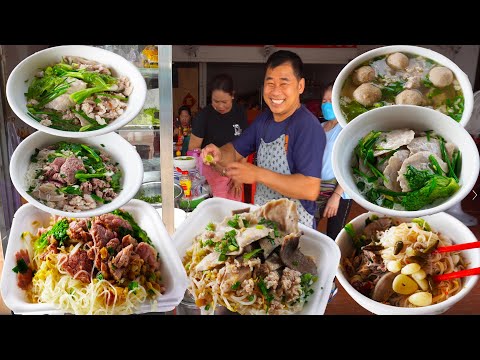 Generous chef cooks fast noodle soup for $3 per bowl, Cambodian street food