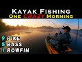 Kayak Fishing - 9 Pike, 5 Bass, 1 Bowfin, 1 CRAZY Morning | End of May 2024