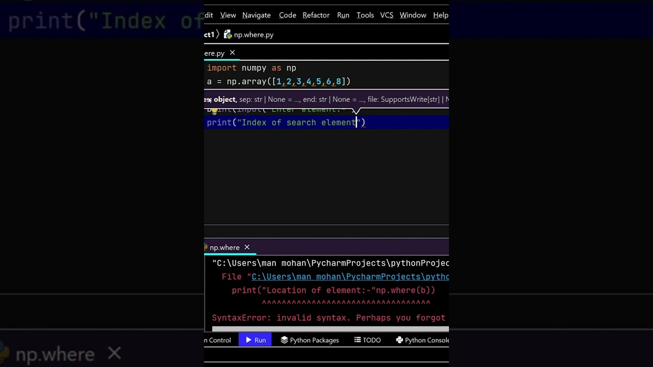 where function of numpy in python