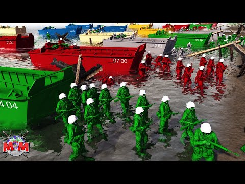 Army Men Of War : HUGE BEACH INVASION | ALL FACTIONS ATTACK | Battle Simulation
