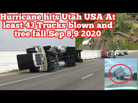 AT LEAST 43 TRUCK BLOWN AND TREE FALL DOWN HURRICANE FORCE WIND HITS SALT LAKE UTAH USA AFTERMATH