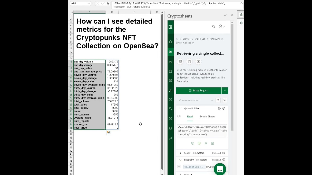 Get OpenSea data in Excel and Google Sheets - Retrieving a single collection
