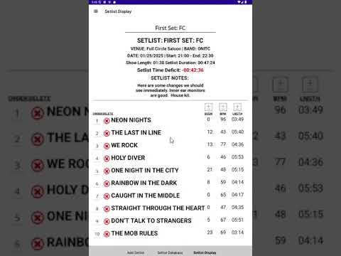 Drummer's Setlist