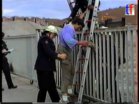Feuerwehr Stuttgart: Großübung im Hafengebiet mit verschiedenen Szenarien, 17.11.1990.