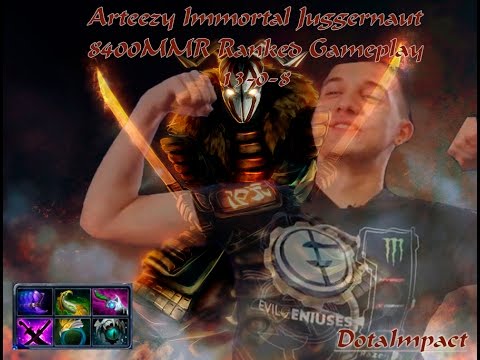 Arteezy solo mid immortal Juggernaut 8400MMR Ranked game play.